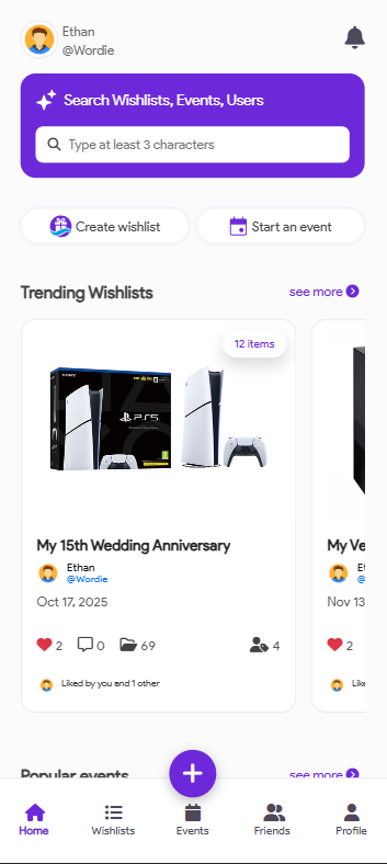 Wishtide App Interface